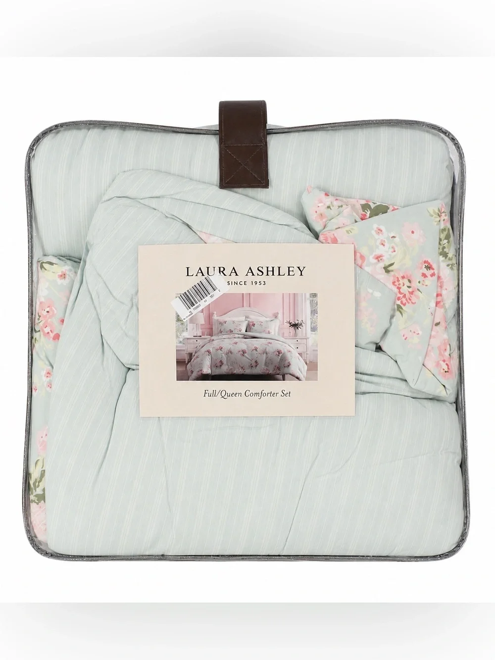 Laura Ashley Full Queen Floral Cotton Comforter Set New Cottage Aqua Pink - Picture 4 of 5